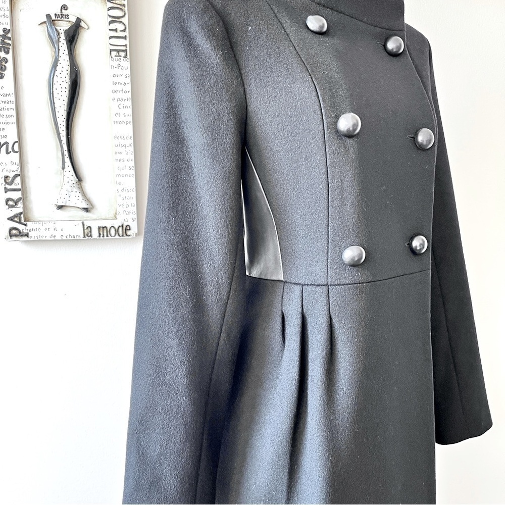 Badgley Mischka Scandi Girl Black Wool And Leather Women’s Fall Winter Coat M - Picture 5 of 11